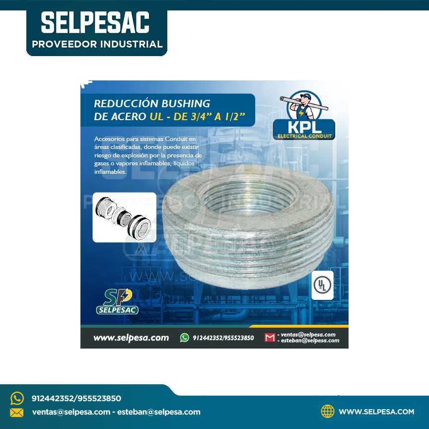 KPL -REDUCCIÓN BUSHING DE ACERO DE 3/4´´ A 1/2´´ - UL
