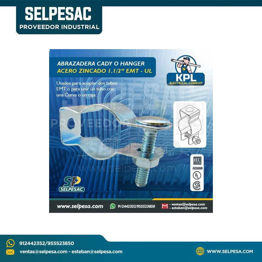KPL - ABRAZADERAS CADY ACERO ZINCADO 1.1/2´´ EMT C/UL