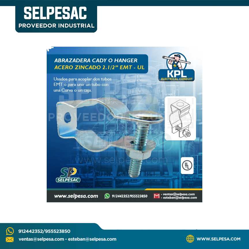 KPL - ABRAZADERAS CADY ACERO ZINCADO 2.1/2´´ EMT C/UL