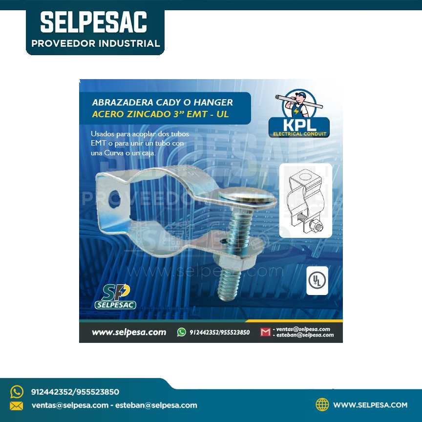 KPL - ABRAZADERAS CADY ACERO ZINCADO 3´´ EMT C/UL