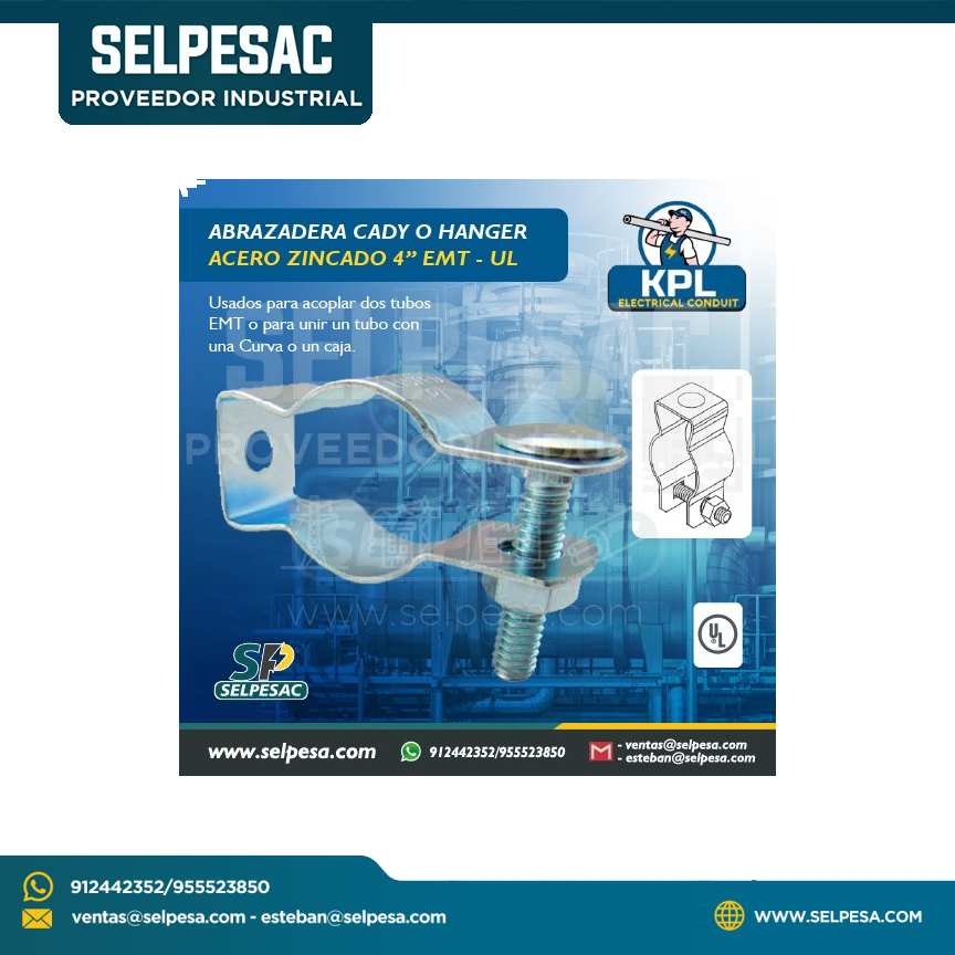 KPL - ABRAZADERAS CADY ACERO ZINCADO 4´´ EMT C/UL