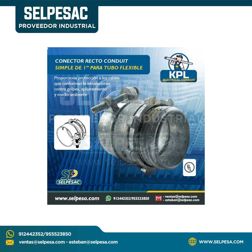KPL - CONECTOR RECTO CONDUIT SIMPLE P/TUBERÍA FLEXIBLE 1´´  C/UL