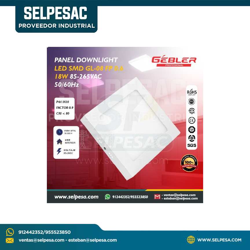 GEBLER  - PANEL DOWNLIGHT LED SMD GL-08 FP0.6 18W 85-26VAC 50/60Hz