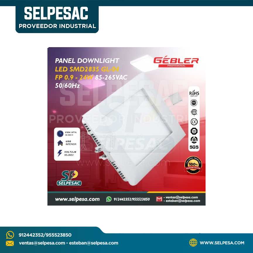 GEBLER  - PANEL DOWNLIGHT LED SMD GL-08 FP0.9 24W 85-26VAC 50/60Hz