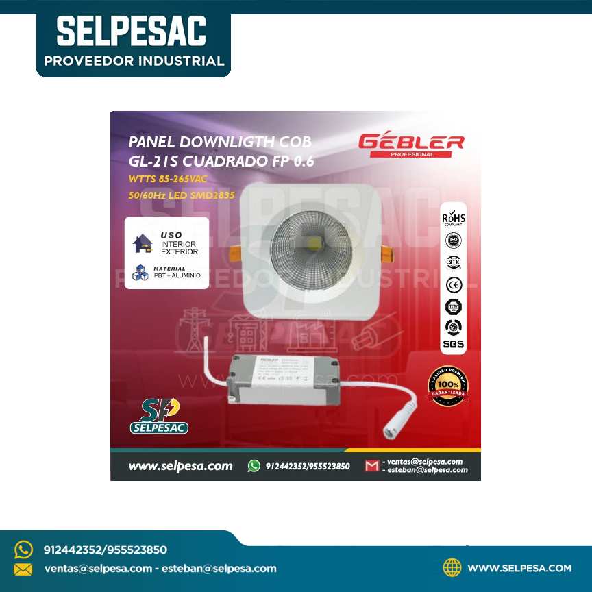 GEBLER - PANEL DOWNLIGTH COB GL-21S - 85-265VAC 50/60Hz LED SMD