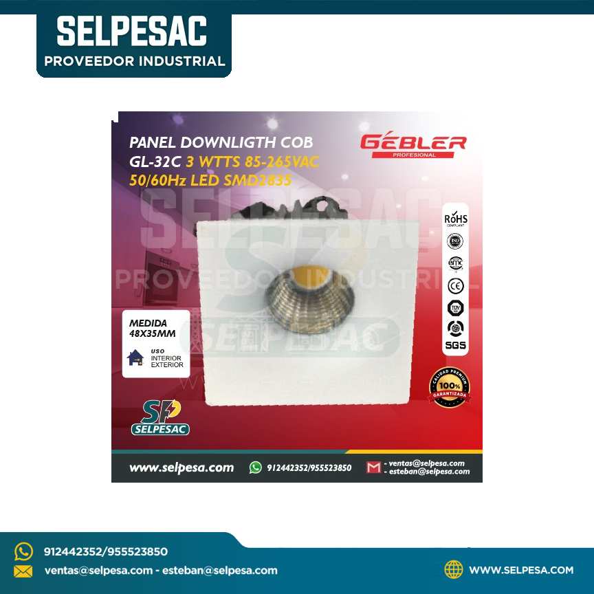 GEBLER - PANEL DOWNLIGTH COB -GL-32C 3W  85-265VAC 50/60Hz LED SMD