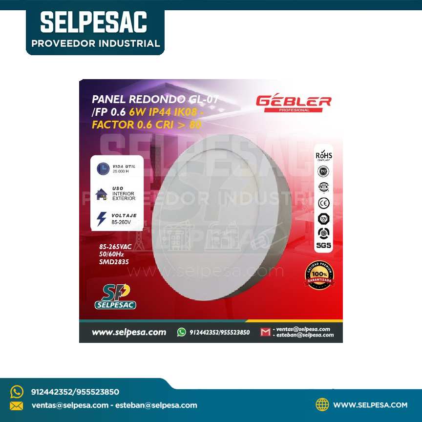 GEBLER - PANEL REDONDO GL-07 FP 0.6 - 6W IP44 IK08 FACTOR 0.6