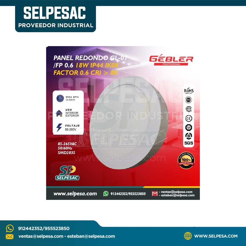 GEBLER - PANEL REDONDO ADOSABLE GL-07 FP 0.6 18W IP44 IK08 FACTOR 0.6