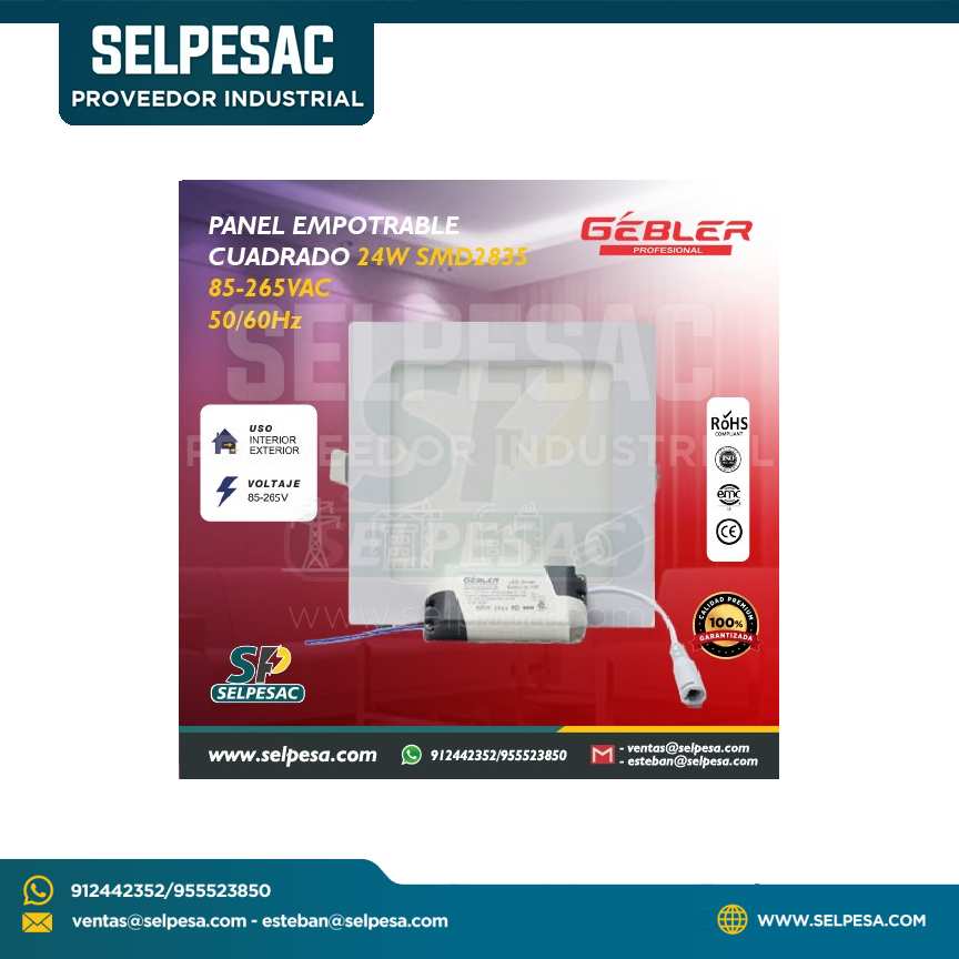 GEBLER - PANEL EMPOTRABLE CUADRADO -24W 85-265VAC 50/60Hz LED SMD