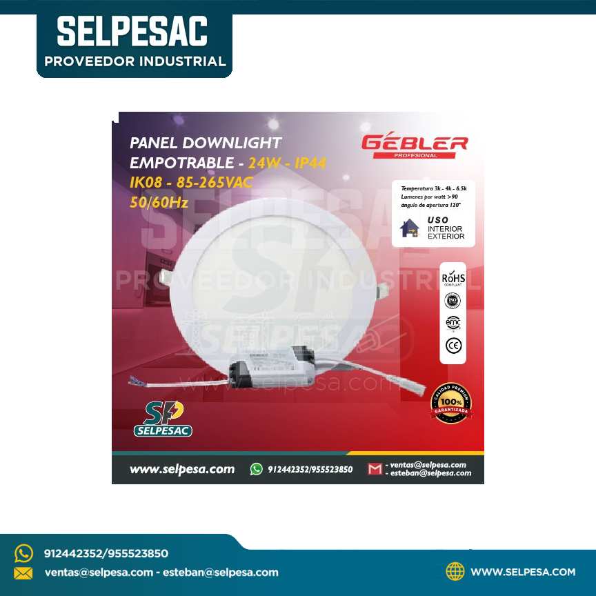 GEBLER - PANEL DOWNLIGTH LED EMPOTRABLE - 24W - IP44 IK08 5060Hz