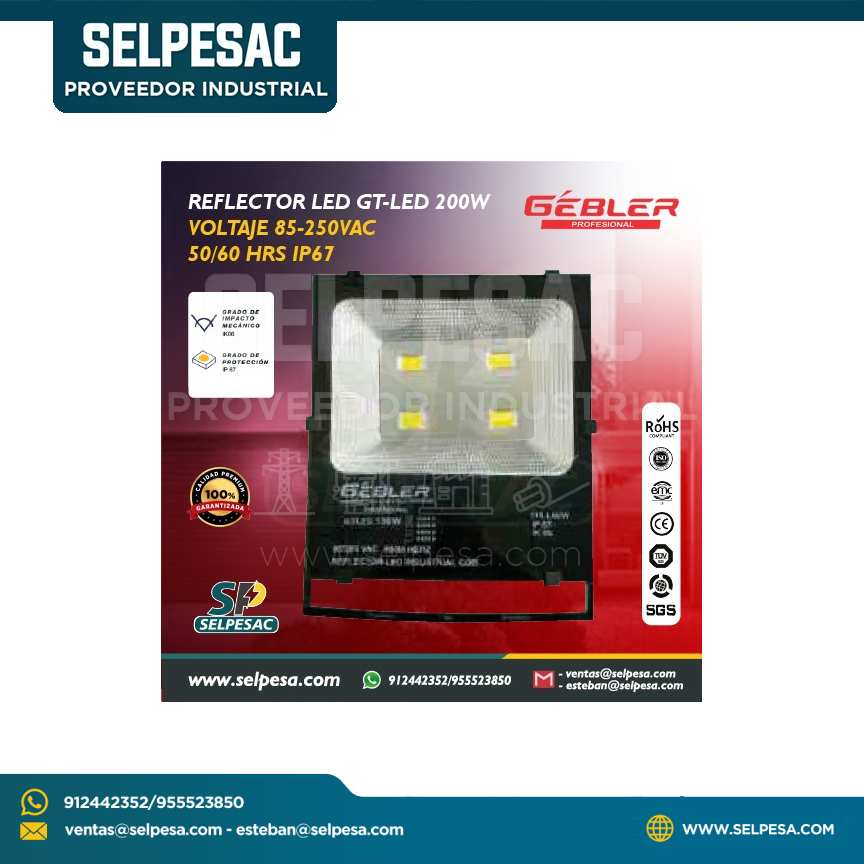 GEBLER - REFLECTOR LED GT-LED 200W 3K VOLTAJE 85-250VAC 50/60Hz IP67
