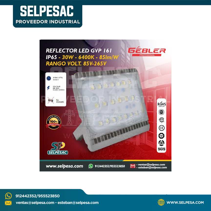 GEBLER - REFLECTOR LED GVP 161 IP44 70W - 6400K 85LM - W RANGO DE VOLTAJE 85V-265V