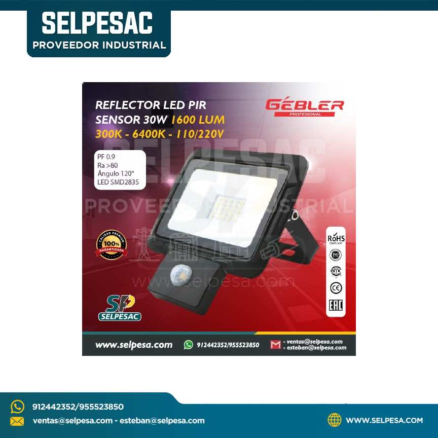 GEBLER - REFLECTOR LED PIR SENSOR 30W 1600LUM 300K - 6400K - 110/220V