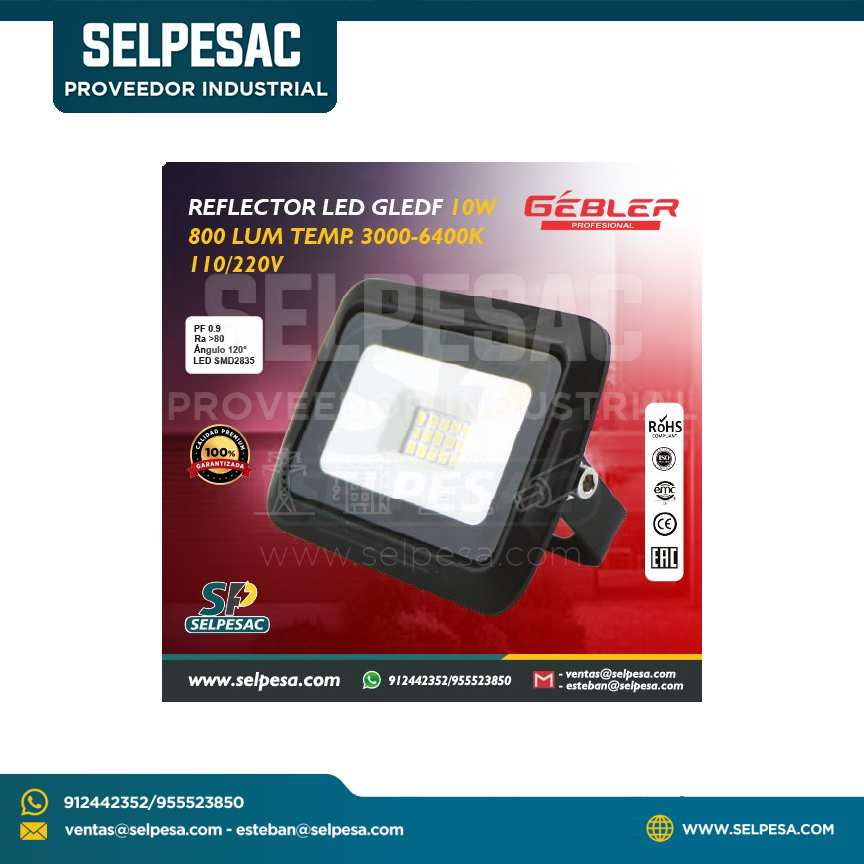 GEBLER - REFLECTOR LED GLEDF 10W 3500 LUM TEMP. 3000-6400K 110/220V