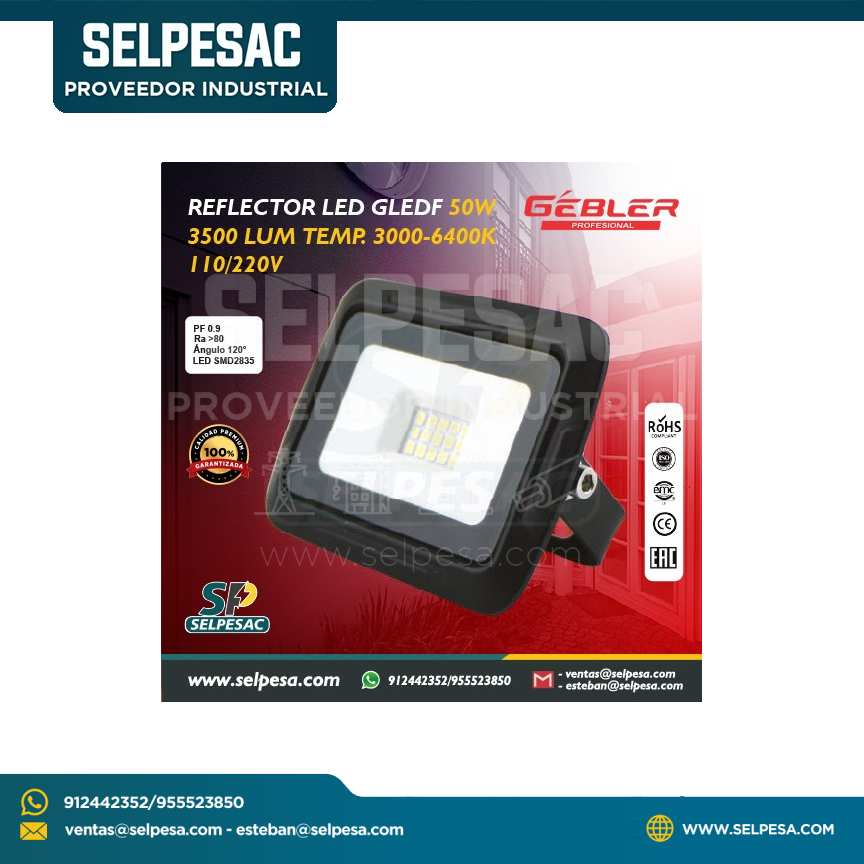 GEBLER - REFLECTOR LED GT-LEDF 50W 3500 LUM TEMP. 3000-6400K 110/220V