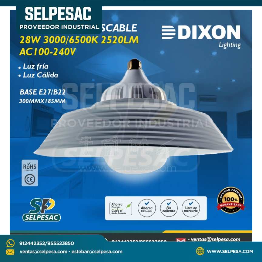 DIXON - CAMPANA ENROSCABLE 28W 3000K-6500K 2520LM AC100-240V LUZ FRÍA-CÁLIDA