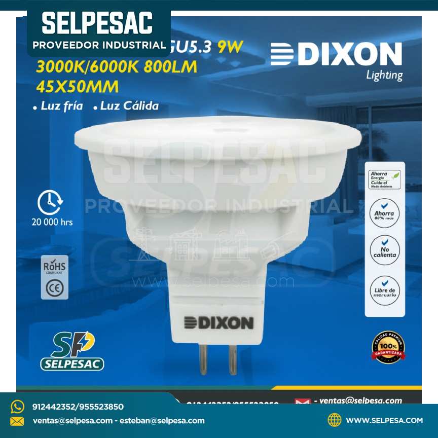 DIXON - DICROICO LED GU5.3 9W 3000K-6000K 800LM 45X50MM