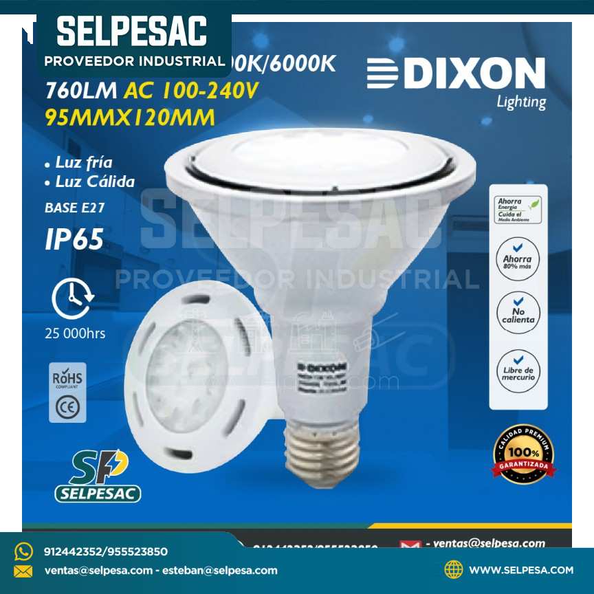 DIXON - LED PAR 12W 3000K-6000K 760LM AC100-240V 95X120MM