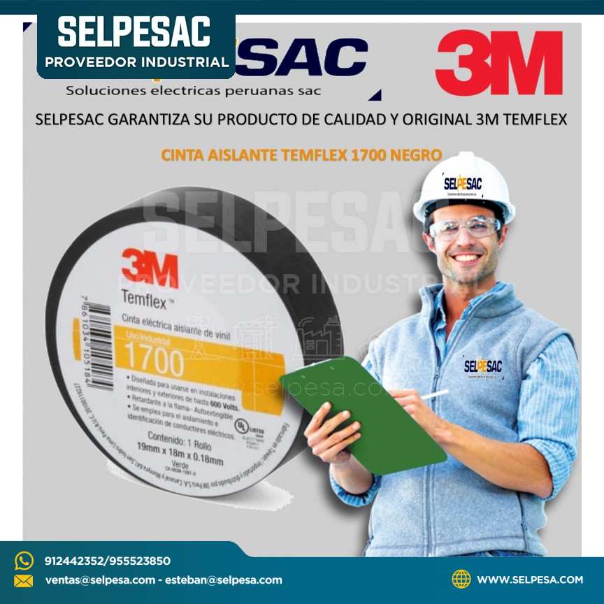 CINTA AISLANTE VINIL TEMFLEX 1700 NEGRO 3M