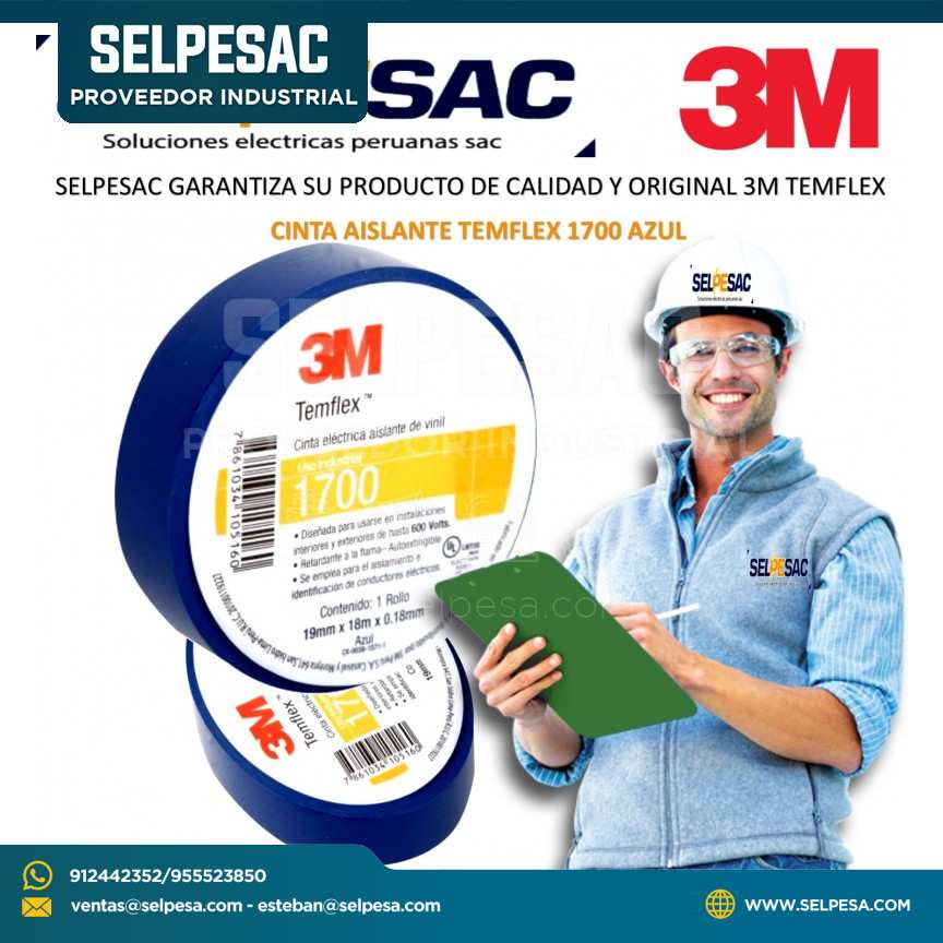 CINTA AISLANTE VINIL TEMFLEX 1700 AZUL 3M