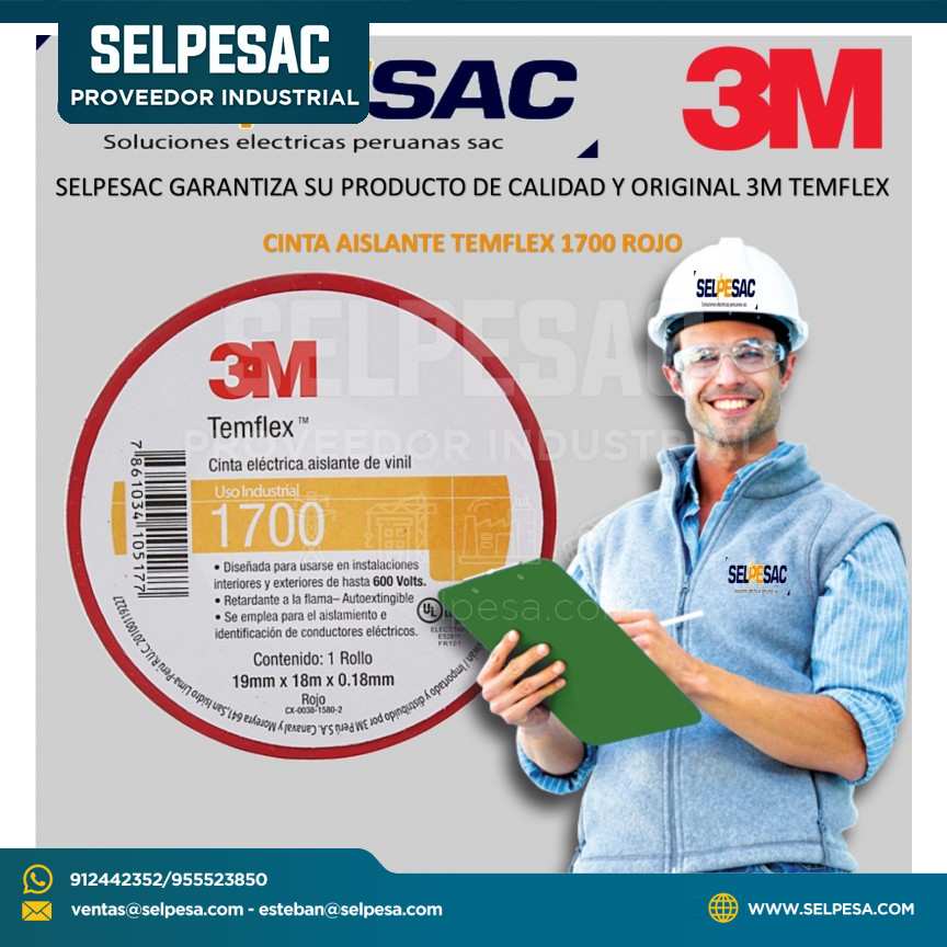 CINTA AISLANTE VINIL TEMFLEX 1700 ROJO 3M