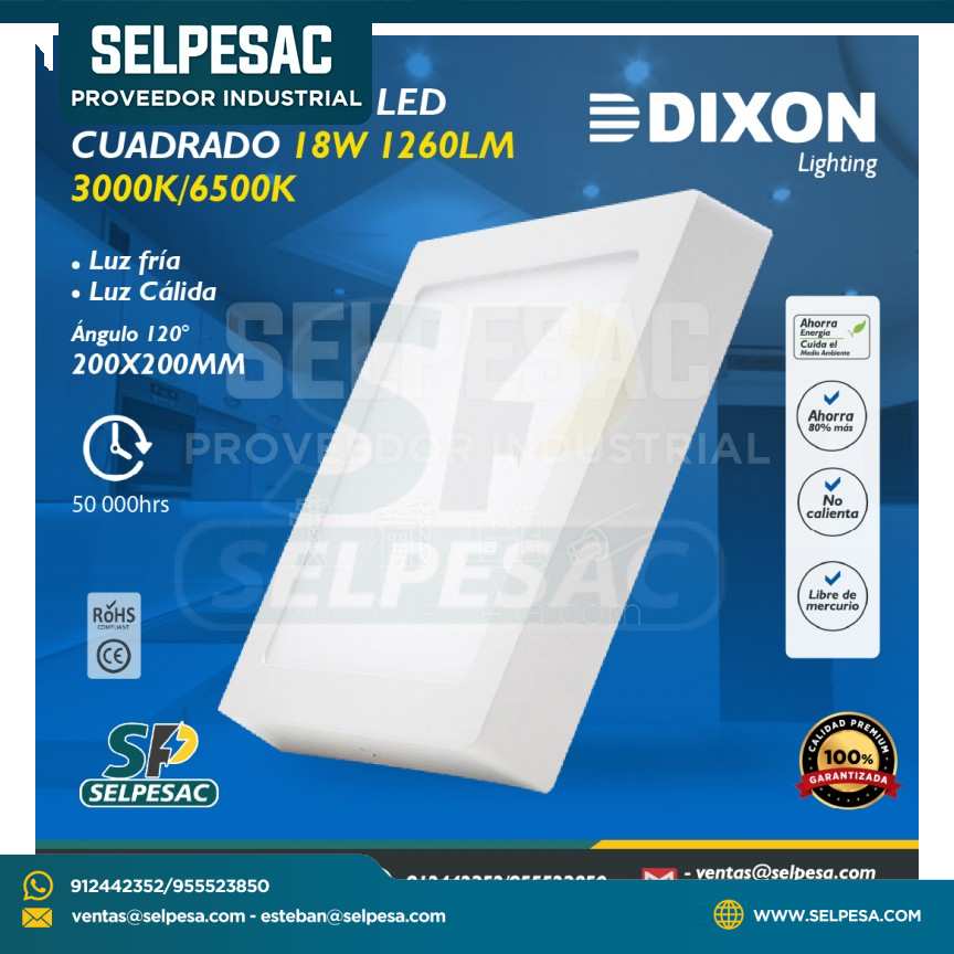 DIXON - SPOT ADOSABLE LED CUADRADO 18W 1260LM 3000/6500K