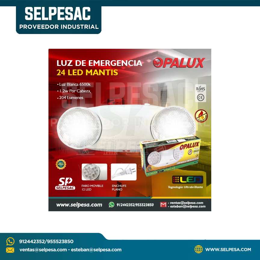 OPALUX - LUZ DE EMERGENCIA 24 LED MODELO MANTIS 90MIN 70 MTS