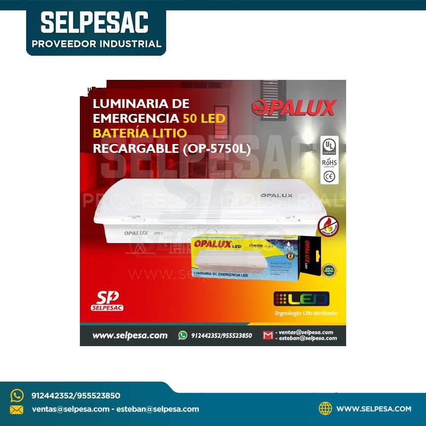 OPALUX - LUZ DE EMERGENCIA 50 LED MODELO PARA EXTERIOR E INTERIOR IP65 180 MIN 100 MTS