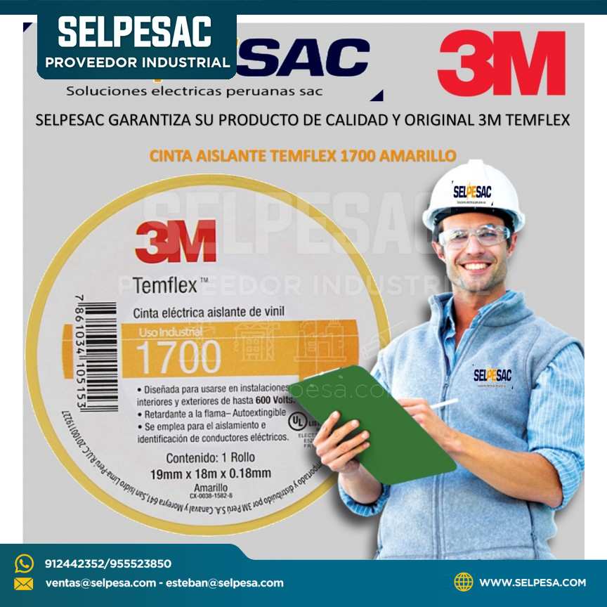 CINTA AISLANTE VINIL TEMFLEX 1700 AMARILLO 3M