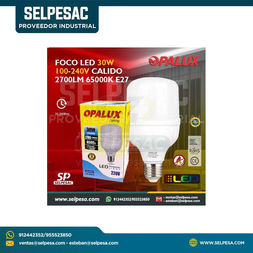 OPALUX - FOCO LED 30W CÁLIDO 2700LM 65000K E-27