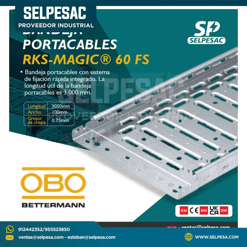 OBBO - BANDEJA PORTACABLES RKS, MAGIC 60 FS 3050MMX ANCH 100M ALT X0.75MM GR