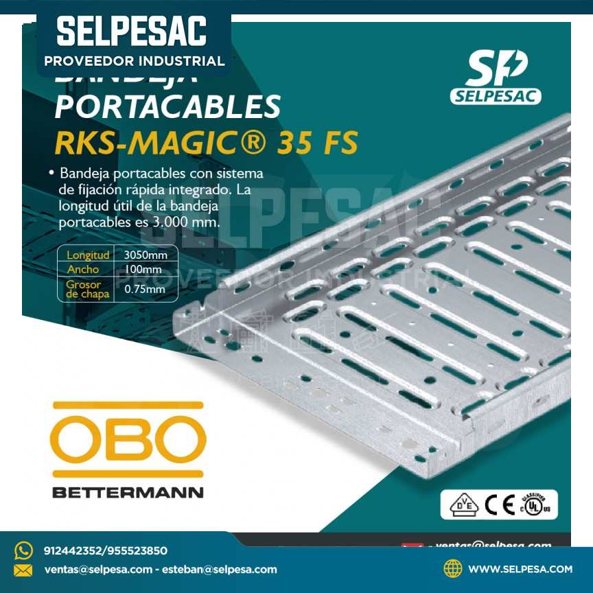 OBBO - BANDEJA PORTACABLES RKS, MAGIC 35 FS 3050MMX ANCH 100M ALT X0.75MM GR. ACERO INOX.