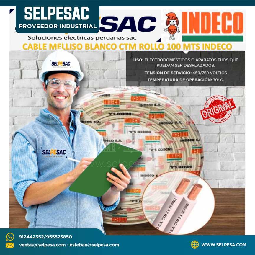 ROLLO CABLE ELECTRICO MELLIZO BLANCO 2X12 X 100MTS INDECO