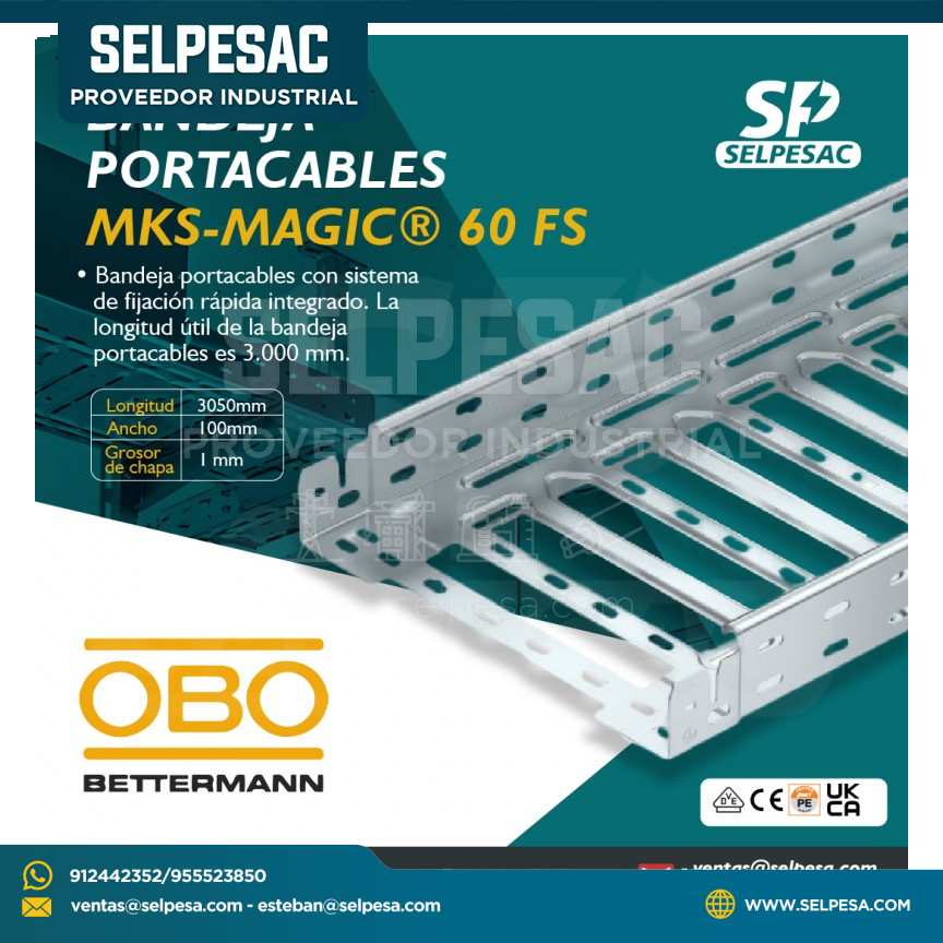 OBBO - BANDEJA PORTACABLES MKS - MAGIC 60 FS 3050MMX ANCH 100M ALT X 1 MM GR