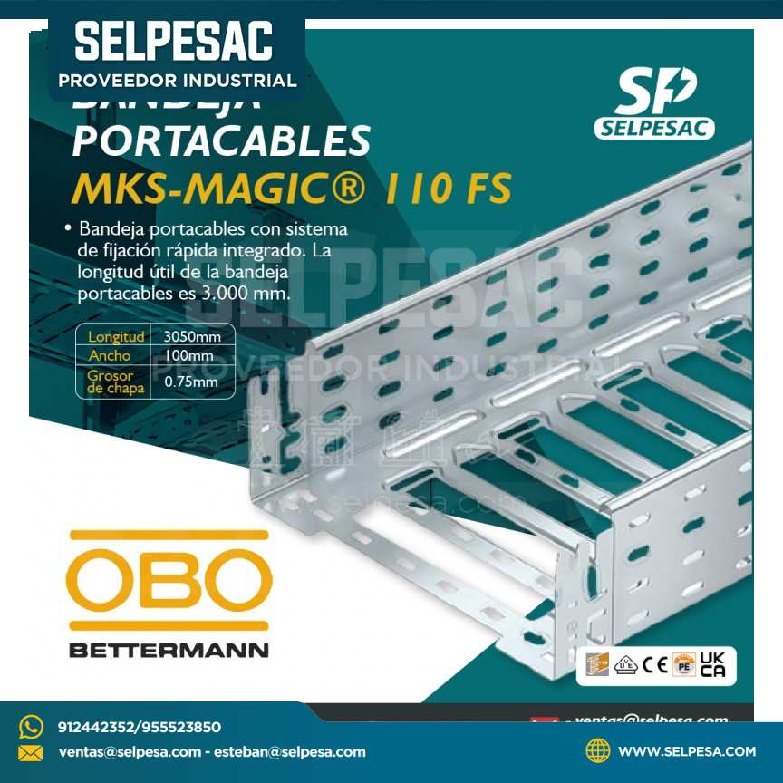 OBBO - BANDEJA PORTACABLES MKS, MAGIC 110 FS 3050MMX ANCH 100M ALT X0.75MM GR