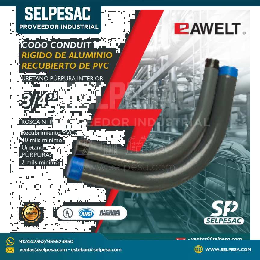 RAWELT - CODO CONDUIT RIGIDO DE ALUMINIO RECUBIERTO DE PVC 3/4´´ ROSCA NTP