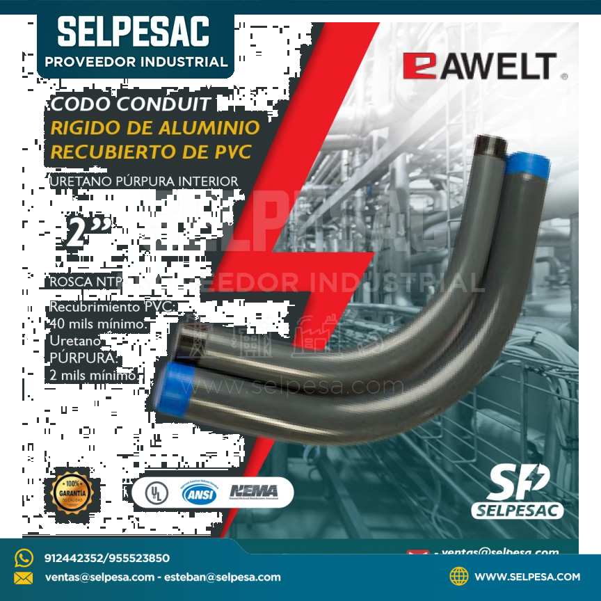 RAWELT - CODO CONDUIT RIGIDO DE ALUMINIO RECUBIERTO DE PVC 2´´ ROSCA NTP