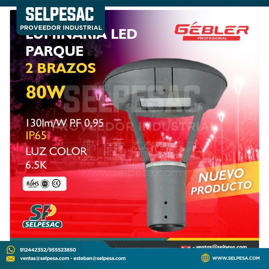 GEBLER -  LUMINARIA LED PARQUE 2 BRAZOS 80W 130LM/W PF 0.95