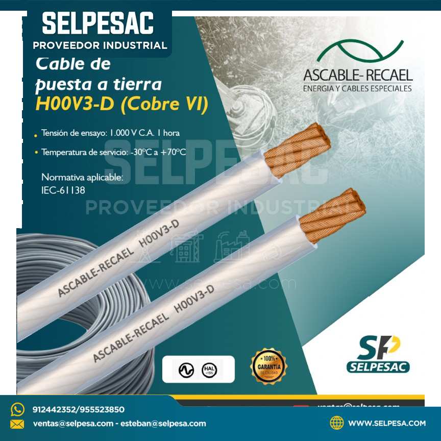 ASCABLE RECAEL - CABLE DE PUESTA A TIERRA H00V3-D (COBRE VI)