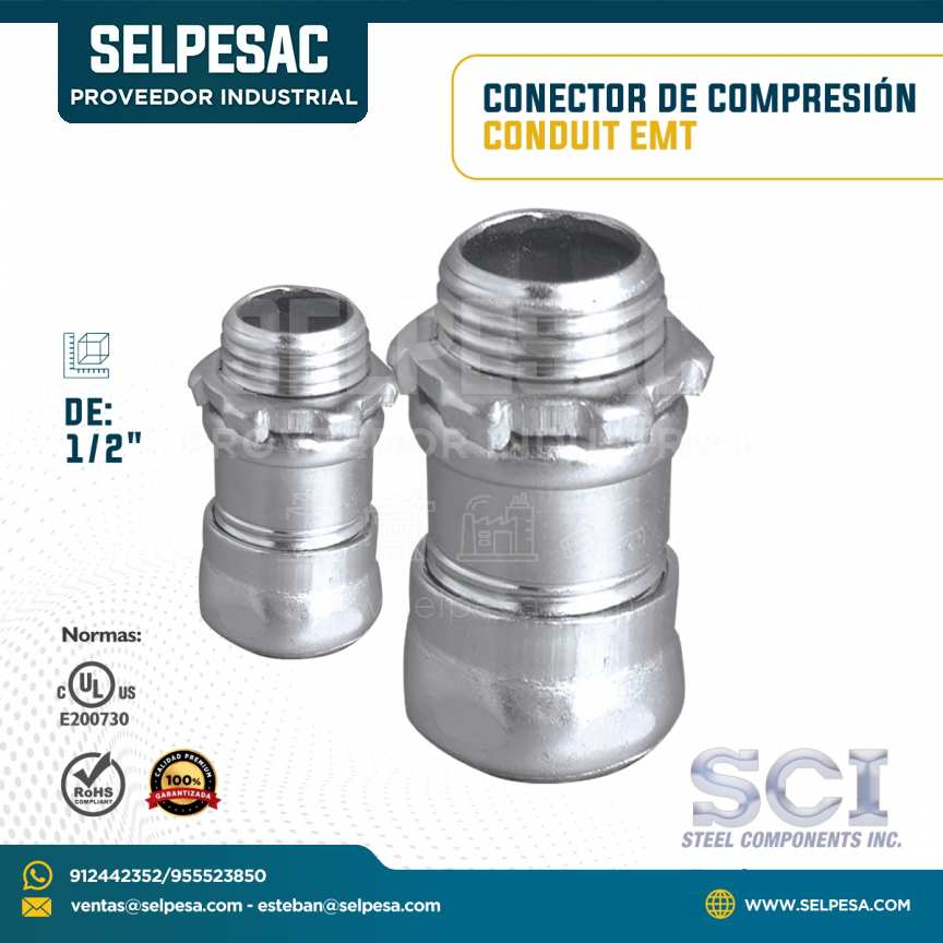 SCI - CONECTOR DE COMPRESION DE ACERO PARA TUBO CONDUIT EMT 1/2´´