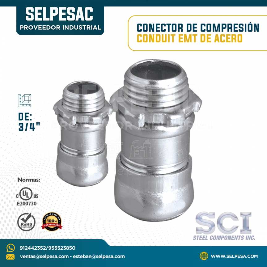SCI - CONECTOR DE COMPRESION DE ACERO PARA TUBO CONDUIT EMT 3/4´´