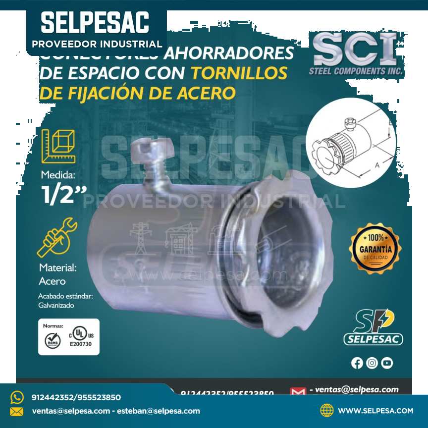 SCI - CONECTOR AHORRADOR DE ESPACIO CON TORNILLO DE FIJACIÓN DE ACERO 1/2´´