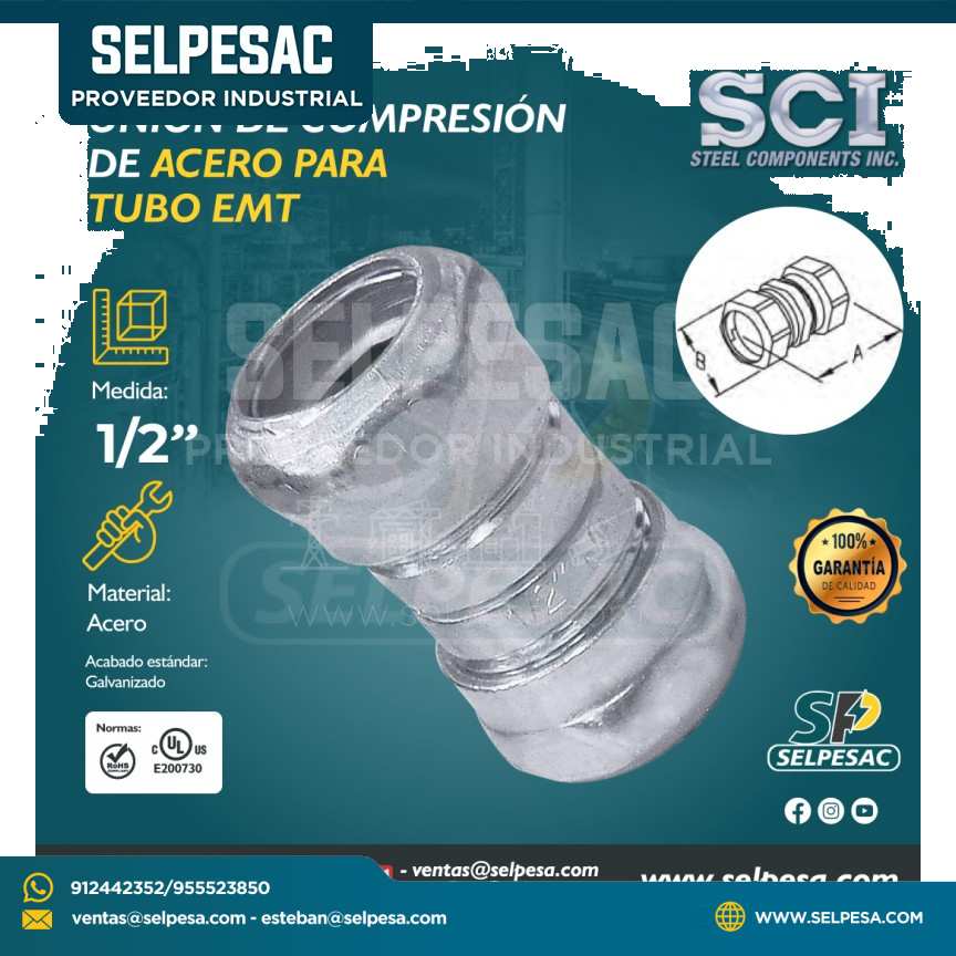 SCI - UNIÓN DE COMPRESIÓN DE ACERO PARA TUBO EMT 1/2´´