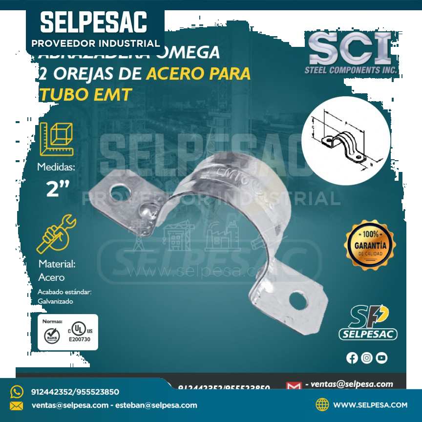 SCI - ABRAZADERA OMEGA 2 OREJAS DE ACERO PARA TUBO EMT 2´´