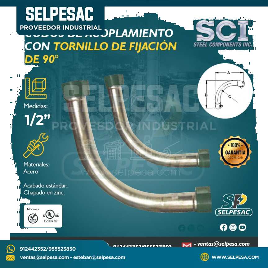 SCI - CODOS DE ACOPLE CON TORNILLO DE FIJACIÓN DE 90° PARA TUBO EMT DE 1/2´´