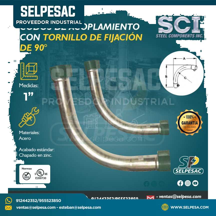 SCI - CODOS DE ACOPLE CON TORNILLO DE FIJACIÓN DE 90° PARA TUBO EMT DE 1´´