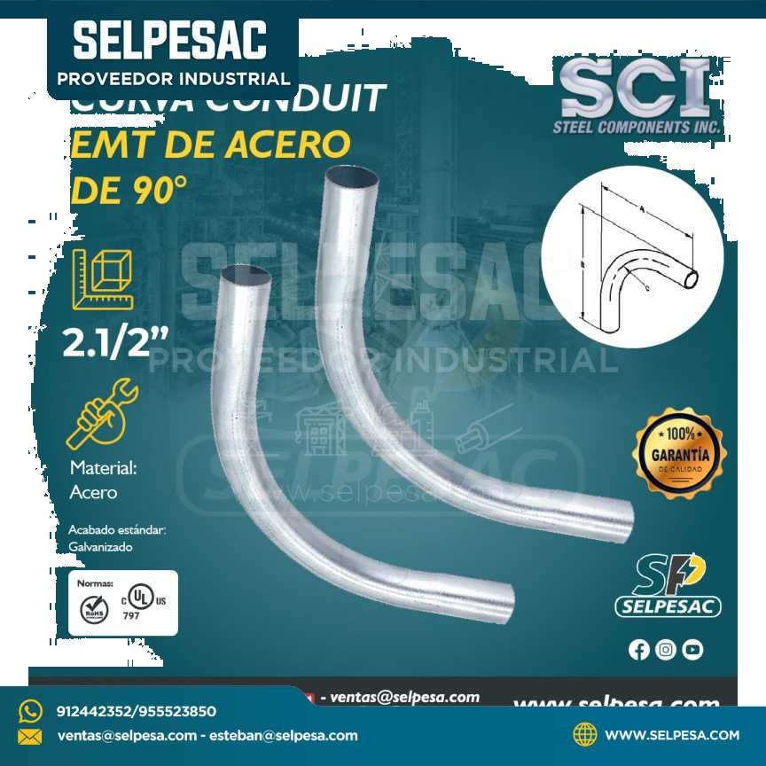 SCI - CURVA CONDUIT EMT DE ACERO GALVANIZADO DE 90° 2.1/2´´