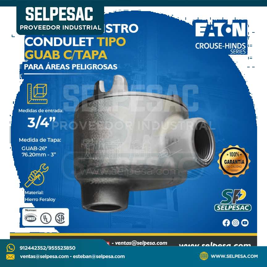 EATON CROUSE HINDS - CAJA DE REGISTRO CONDULET TIPO GUAB C/TAPA 3/4´´