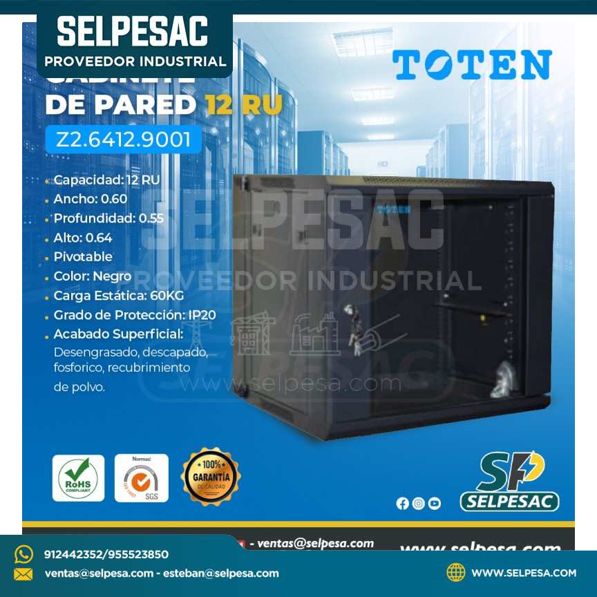 TOTEN - GABINETE DE PARED 12RU (ANCHO 0.60 PROF. 0.55 ALTO 0.64) IP20