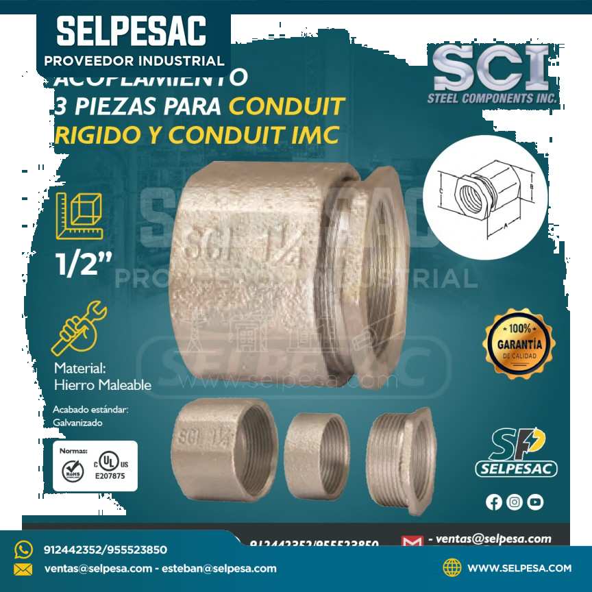 SCI - ACOPLAMIENTO 3 PIEZAS PARA CONDUIT RIGIDO Y CONDUIT IMC 1-2´´